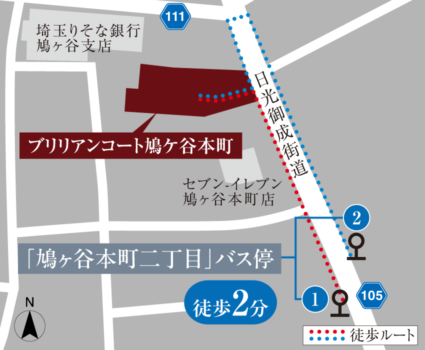 「鳩ヶ谷本町二丁目」バス停案内図